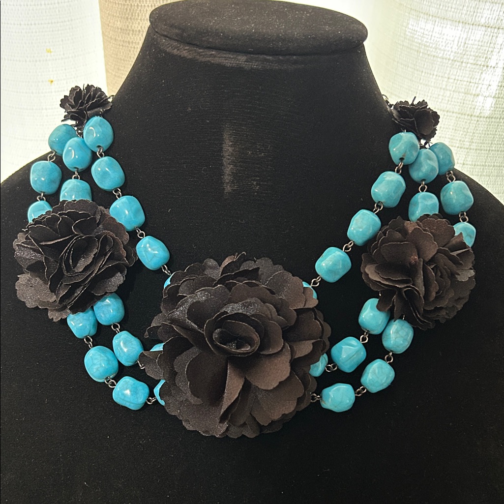 Joan Rivers Classic Collection Quintessential Flower Bib Necklace Turquoise #769